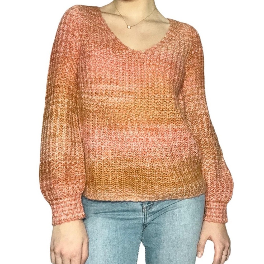 LOFT V-Neck Sweater in Peach-Orange